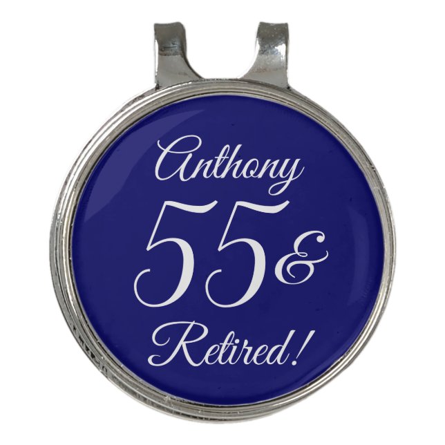 Dark Purple 55 & Retired Retirement Party Golf Hat Clip (Front)