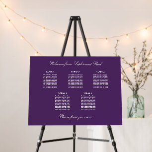 Dark Purple 5 Table Seating Chart Foam Board