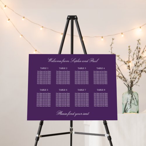 Dark Purple 8 Table Wedding Seating Chart Foam Board