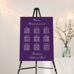 Dark Purple 9 Table Wedding Seating Chart Foam Board