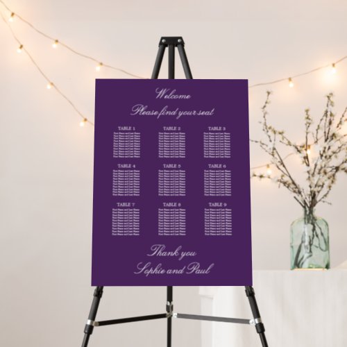 Dark Purple 9 Table Wedding Seating Chart Foam Board