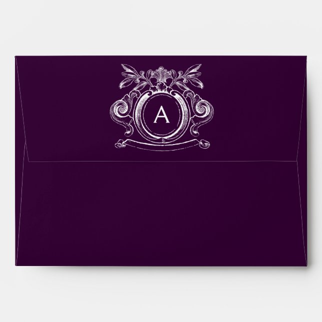 Dark Purple A7 Scrollwork Monogrammed Envelopes (Back (Top Flap))