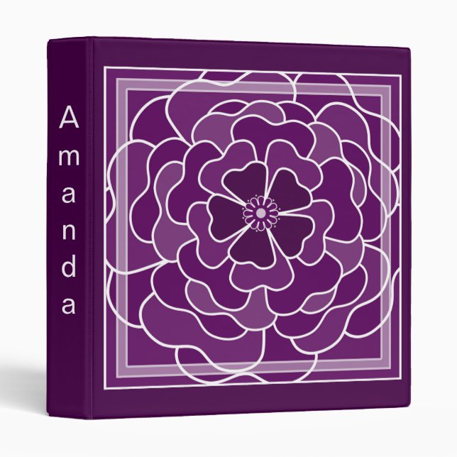 Dark purple abstract flower pattern 3 ring binder (Front/Spine)