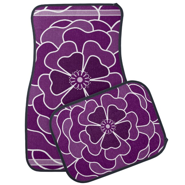 Dark purple abstract flower pattern car floor mat (Set)