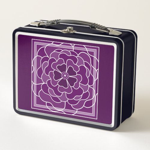 Dark purple abstract flower pattern metal lunch box