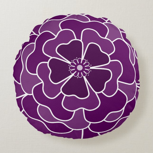 Dark purple abstract flower pattern round pillow (Front)