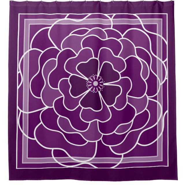 Dark purple abstract flower pattern shower curtain (Front)