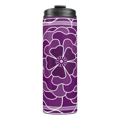 Dark purple abstract flower pattern thermal tumbler