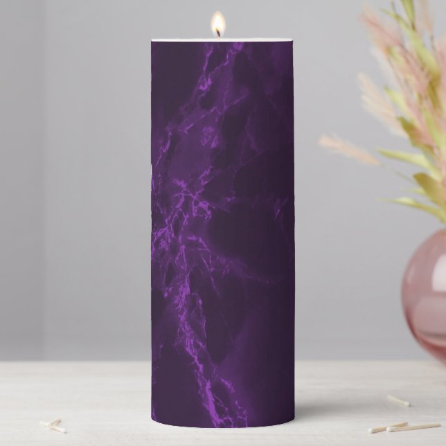 Dark Purple Abstract Marble  Pillar Candle (In Situ)