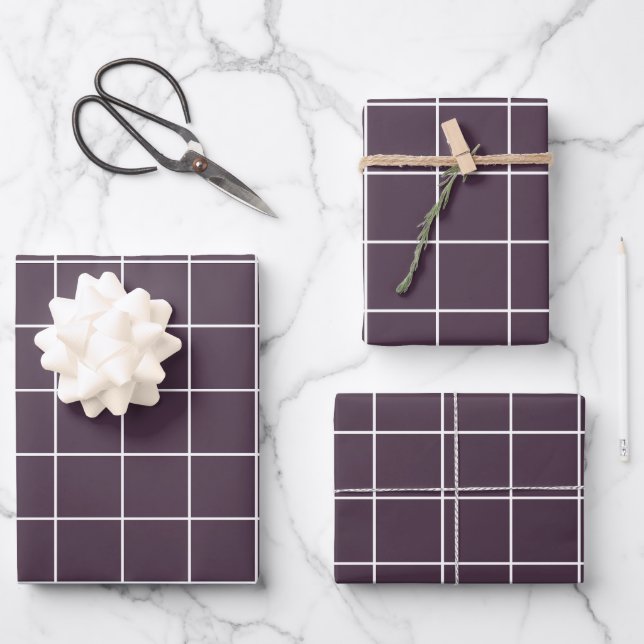 Dark purple aesthetic background grid pattern wrapping paper sheets (Front)