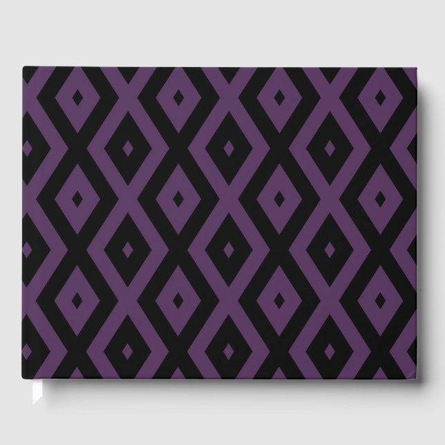 Dark purple and black diamond pattern guest book (Front)
