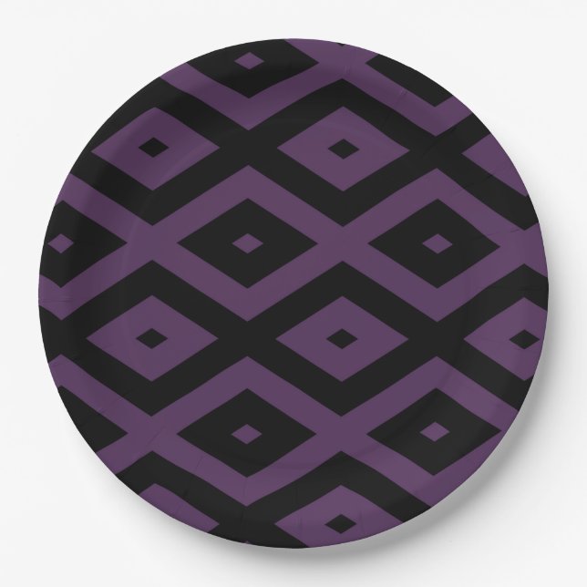 Dark purple and black diamond pattern paper plates (Front)