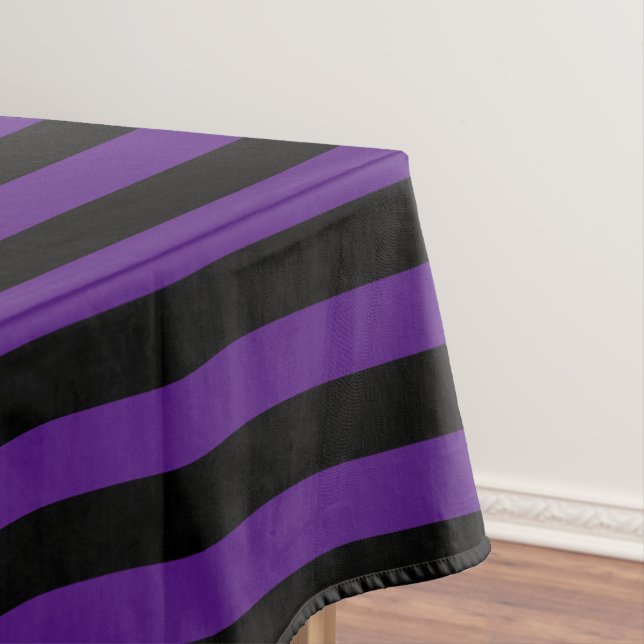 Dark Purple and Black Striped  Tablecloth (In Situ)