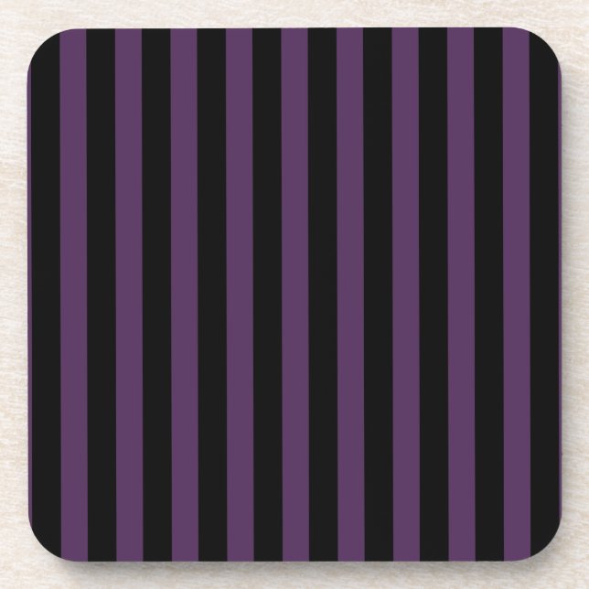 Dark purple and black stripes beverage coaster (Front)