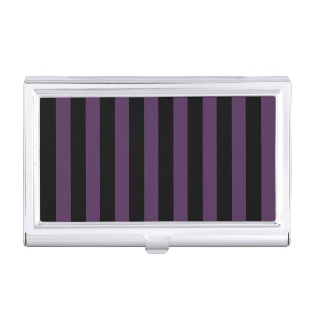 Dark purple and black stripes business card case (Front)