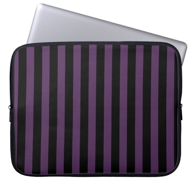 Dark purple and black stripes laptop sleeve (Front)