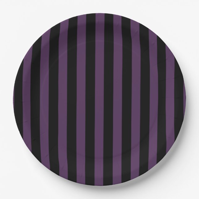 Dark purple and black stripes paper plates (Front)