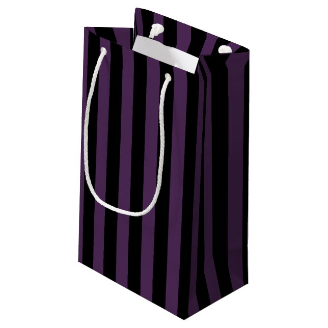 Dark purple and black stripes small gift bag (Back Angled)