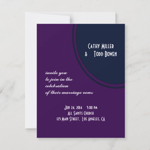 Dark purple and blue modern circle wedding personalized invitations