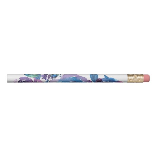 Dark Purple and Blue Watercolor Flowers Pencil (Rotated 270)