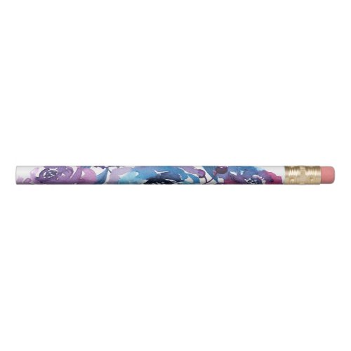 Dark Purple and Blue Watercolor Flowers Pencil