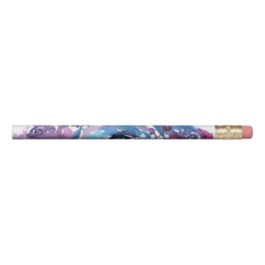 Dark Purple and Blue Watercolor Flowers Pencil (Front)