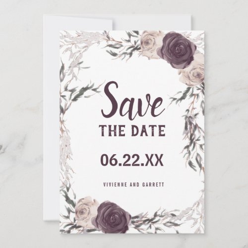 Dark Purple and Blush Pink Floral Wedding Save The Date