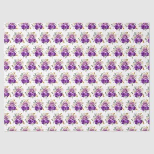 Dark Purple and Gold Elegant Flowers  Tissue Paper