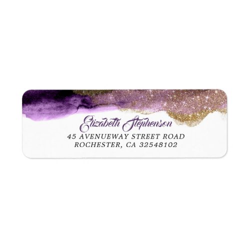 Dark Purple and Gold Glitter Modern Wedding Label