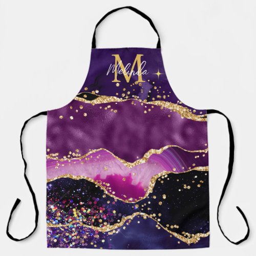 Dark Purple and Gold Glitter Sequins Agate Apron