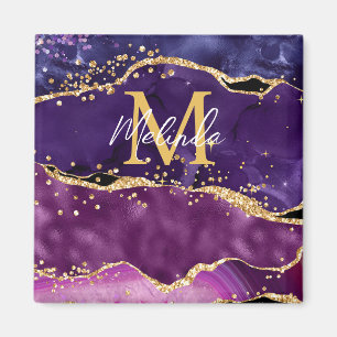 Dark Purple and Gold Glitter Sequins Agate Magnet