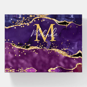 Dark Purple and Gold Glitter Sequins Agate Paperweight