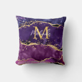 Glam Faux Gold Stripes Jeweled Confetti Monogram Throw Pillow