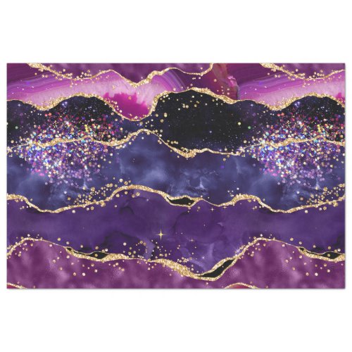 Dark Purple and Gold Glitter Sequins Agate Tissue Paper