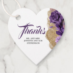 Dark Purple and Gold Glitter Wedding Thank You Favor Tags