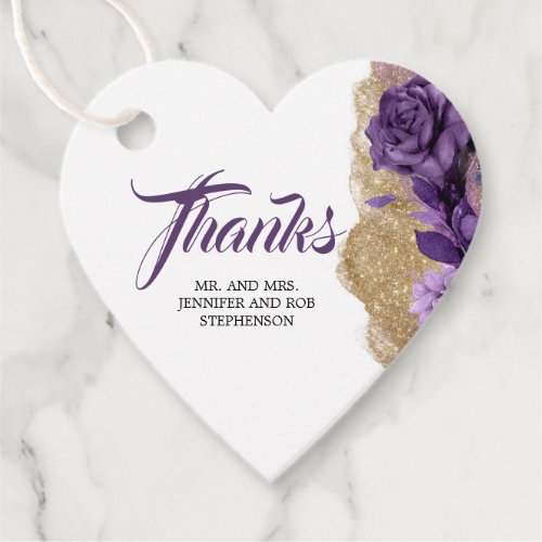 Dark Purple and Gold Glitter Wedding Thank You Favor Tags