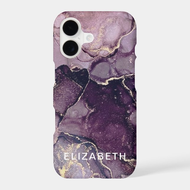 dark purple and gold marble glitter personalized  iPhone case (Back)