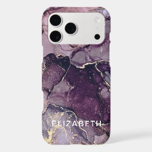 dark purple and gold marble glitter personalized iPhone 17 pro max case