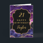 Dark Purple and Gold Sequins Agate Happy Birthday Card<br><div class="desc">This elegant and glamorous birthday card can be personalized with a name or title such as mom, daughter, granddaughter, niece, friend etc. The design features a dark purple agate marble background with faux gold glitter accents. The text combines handwritten script and modern sans serif fonts for a classy and sophisticated...</div>