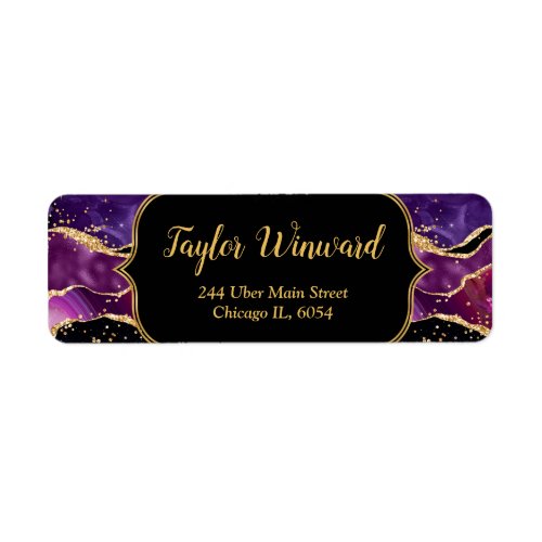 Dark Purple and Gold Sequins Agate Label