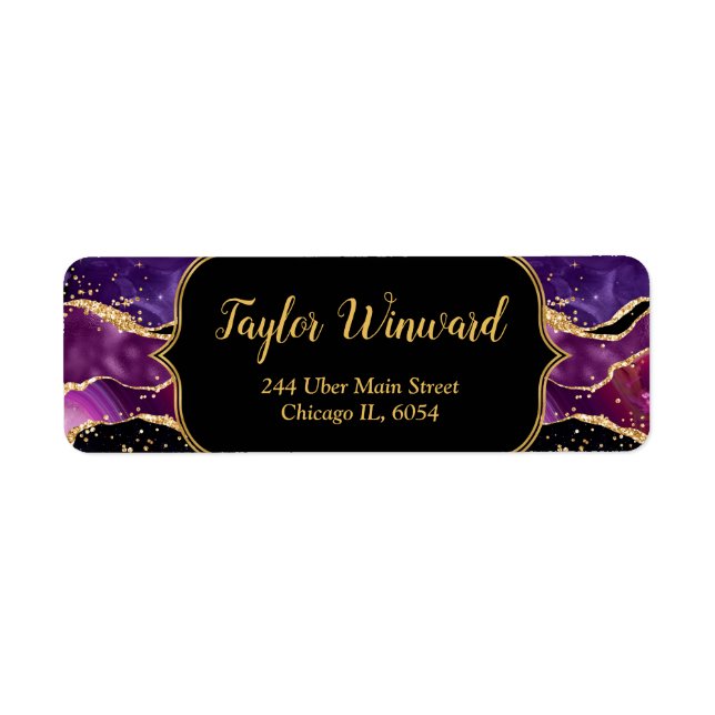 Dark Purple and Gold Sequins Agate Label (Front)