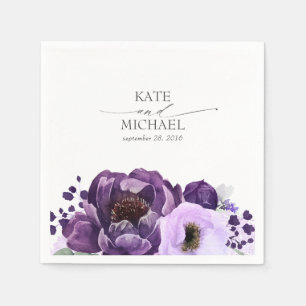 Dark Purple and Lilac Purple Floral Botanical Napkins