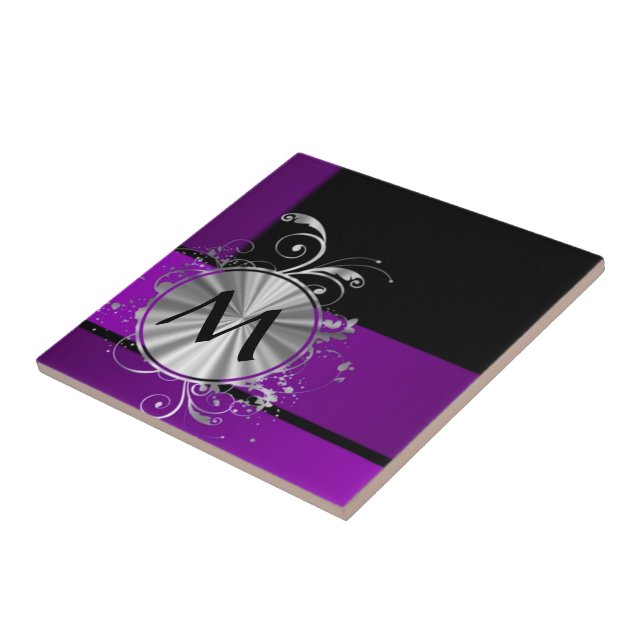 Dark purple and monogram ceramic tile (Side)