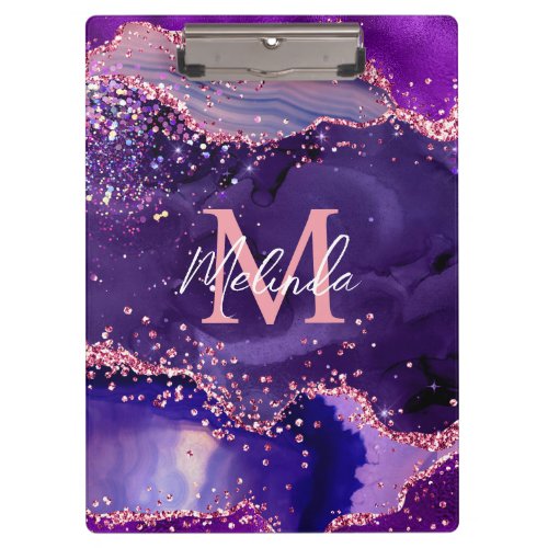 Dark Purple and Pink Glitter Sequins Agate Clipboard