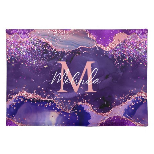 Dark Purple and Pink Glitter Sequins Agate Cloth Placemat