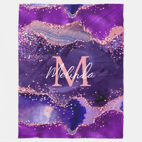 Dark Purple and Pink Glitter Sequins Agate Fleece Blanket