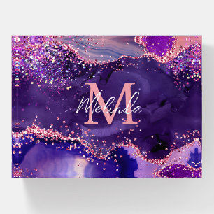 Dark Purple and Pink Glitter Sequins Agate Paperweight
