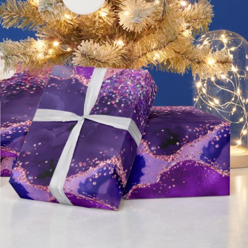 Dark Purple and Pink Glitter Sequins Agate Wrapping Paper