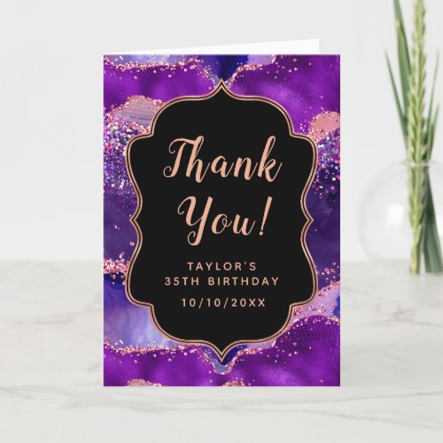 Dark Purple and Pink Sequins Agate Birthday Thank You Card