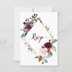 Dark Purple and Red Floral Framed Menu Choice RSVP